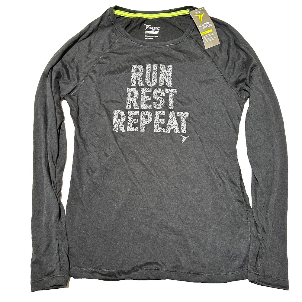Old Navy Active Go-Dry Womens Small Gray Run Rest Repeat Long Sleeve Thumbhole